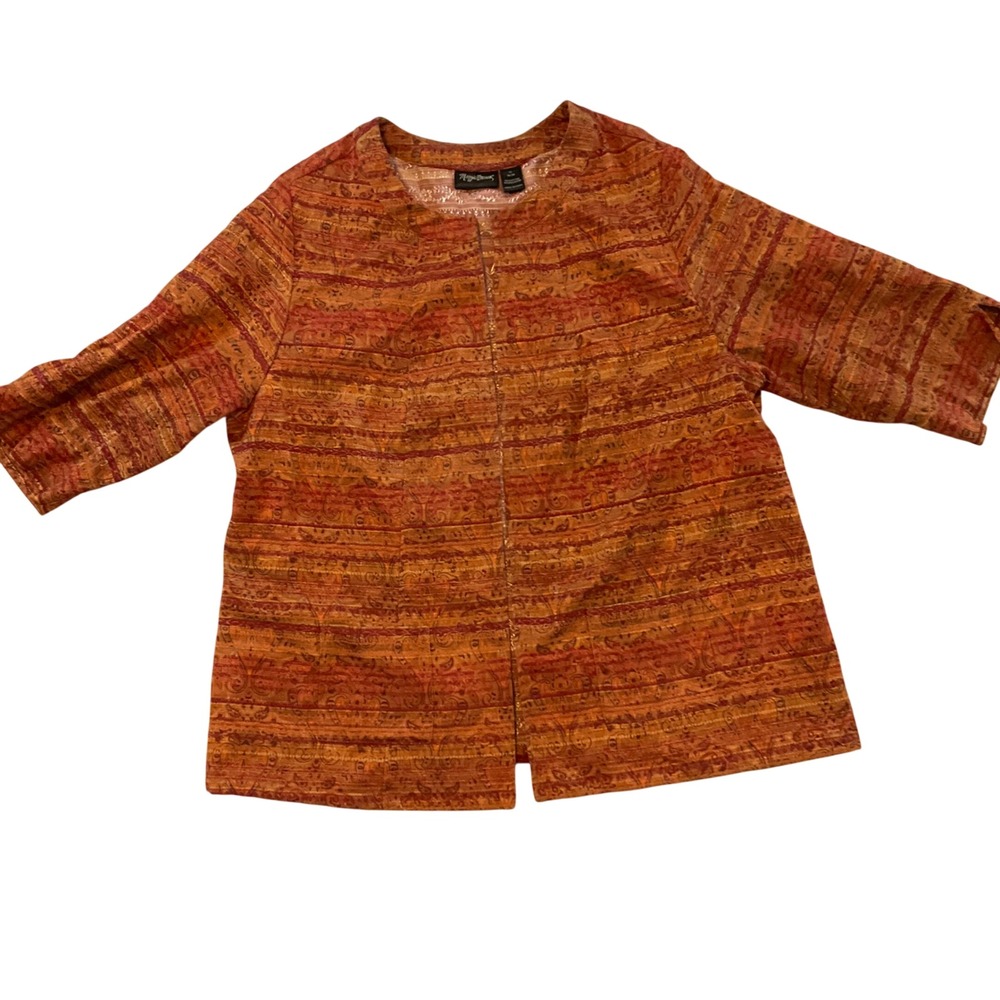 Maggie Barnes Paisley‎ Textured Open Front Jacket Orange Blazer